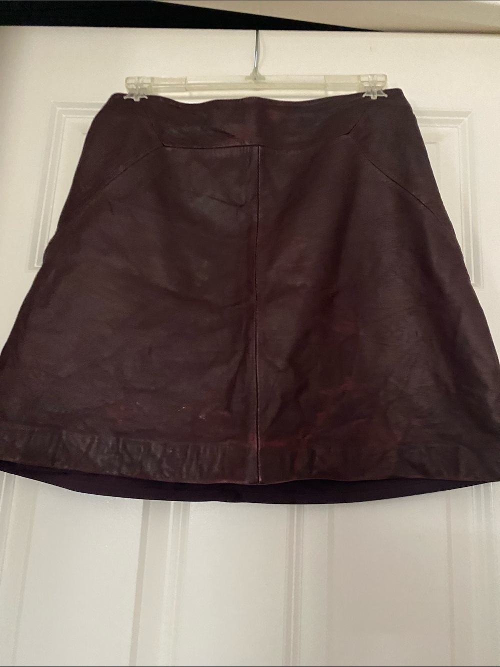 Whistles Burgundy Leather A-Line Mini Skirt